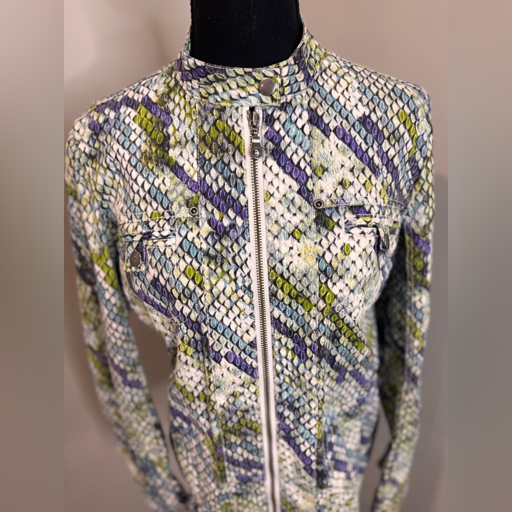 Chico’s Python Snakeskin Print Zip Moto Jacket An… - image 3